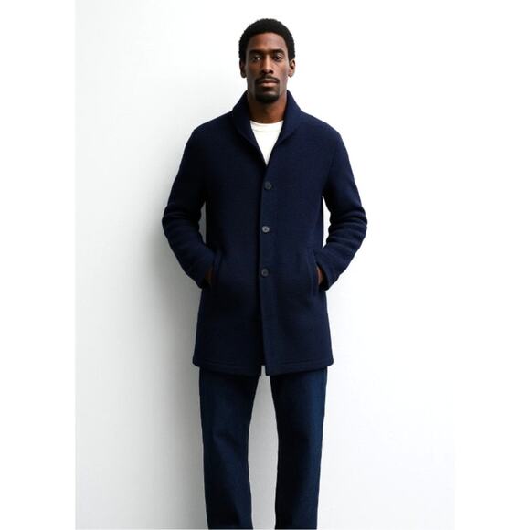 Zara Man Navy Knit Lined Coat Jacket US XL Made in Italy VGUC Versatile Trendy - Picture 1 of 11